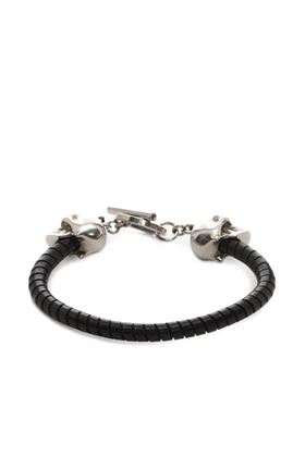 Black/silver-tone sheepskin skull-motif leather bracelet ALEXANDER MCQUEEN | 554600J127I1000